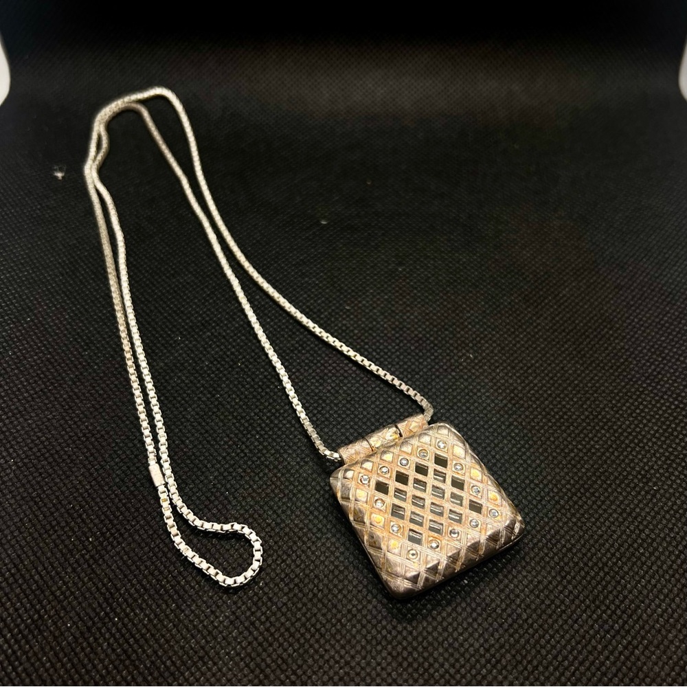 RARE Vintage GIVENCHY Small Compact Mirror Pendant Necklace Jewelry